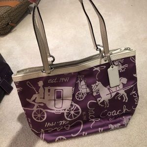 Purple fabric coach purse